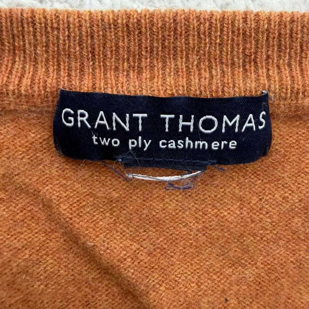 Grant Thomas Mens Burnt Orange 100% Two Ply Cashmere V-Neck Sweater Pullover